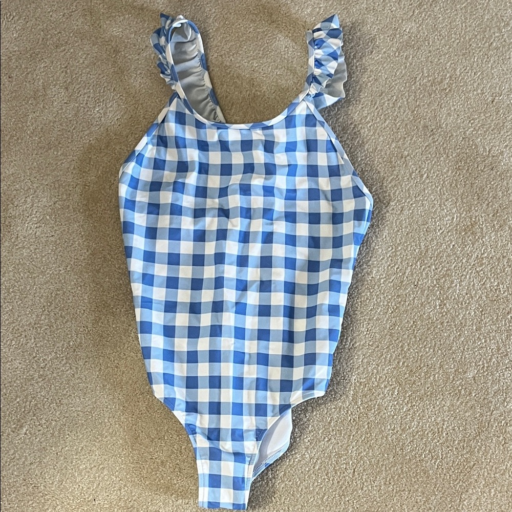 Polo by Ralph Lauren Blue and White Checkered Kids Swim One Piece